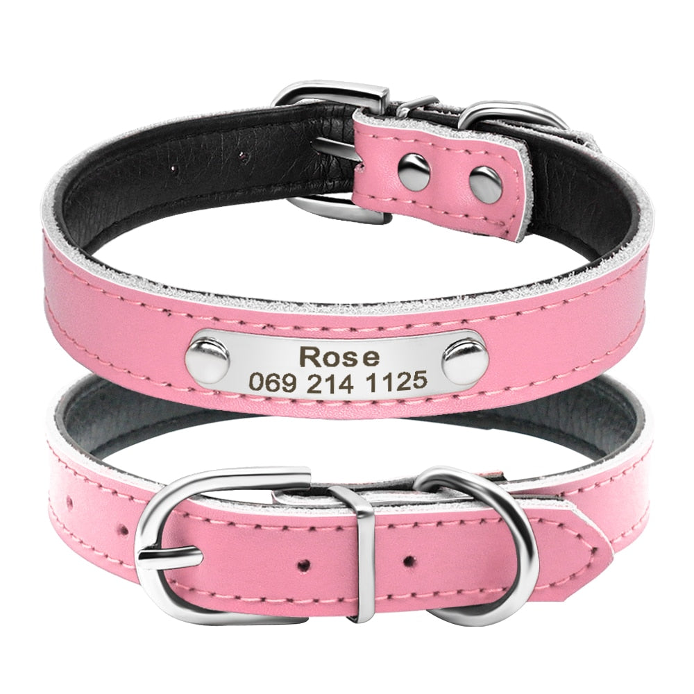 Leather Dog Collar with Inner Padding and Engraved Nameplate ID Tag!
