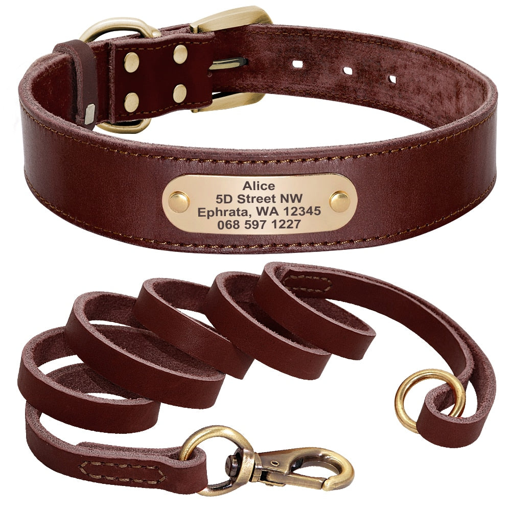Leather Dog Collar and Leash Set