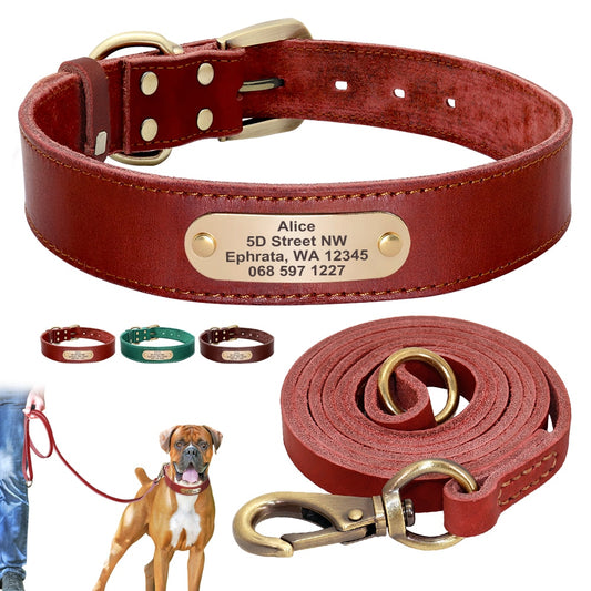 Leather Dog Collar and Leash Set
